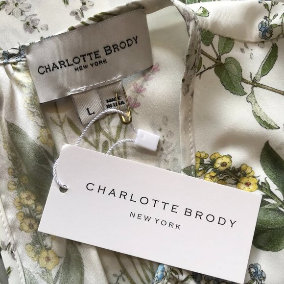 NWT Charlotte Brody Double Ruffle Blouse Top Shirt Womens Large White Floral NEW - Picture 2 of 12